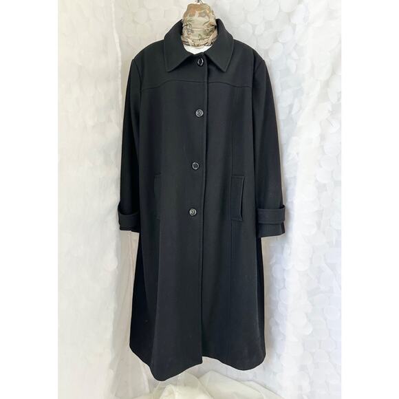 Vintage 90's Womens 24 W Extra LONG black wool maxi coat Jones New York classic - Picture 1 of 12